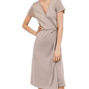 NWOT Zara Blush Gold Wrap Crossover Midi Dress